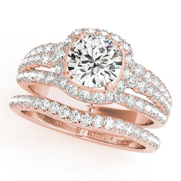 18K Rose Gold Diamond Halo Engagement Ring 1 ct