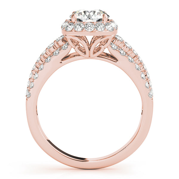 18K Rose Gold Diamond Halo Engagement Ring 1 ct