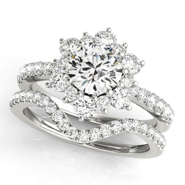 14K White Gold Round Diamond Halo Engagement Ring