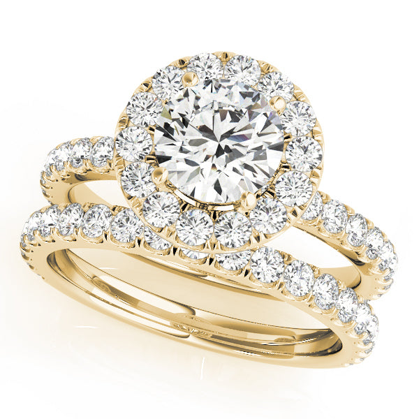 14K Yellow Gold Round Diamond Halo Engagement Ring