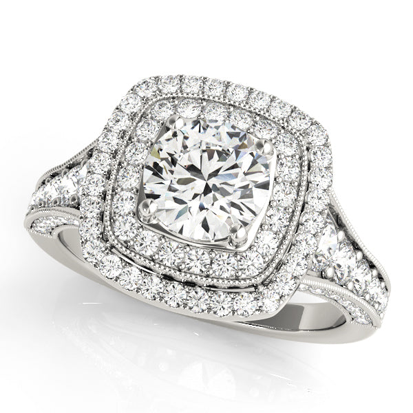 Style# 50871-E - Antique Double Halo Milgrain Diamond Engagement Ring