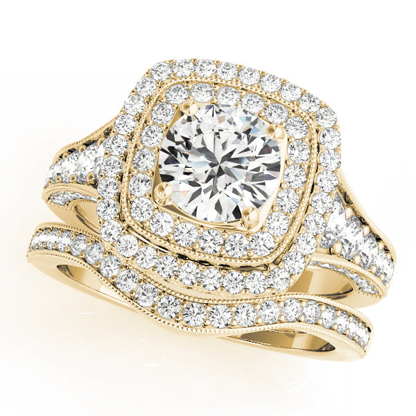 18K Yellow Gold Round Diamond Halo Engagement Ring
