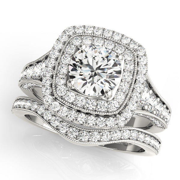 Style# 50871-E - Antique Double Halo Milgrain Diamond Engagement Ring