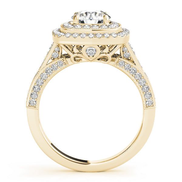 18K Yellow Gold Round Diamond Halo Engagement Ring