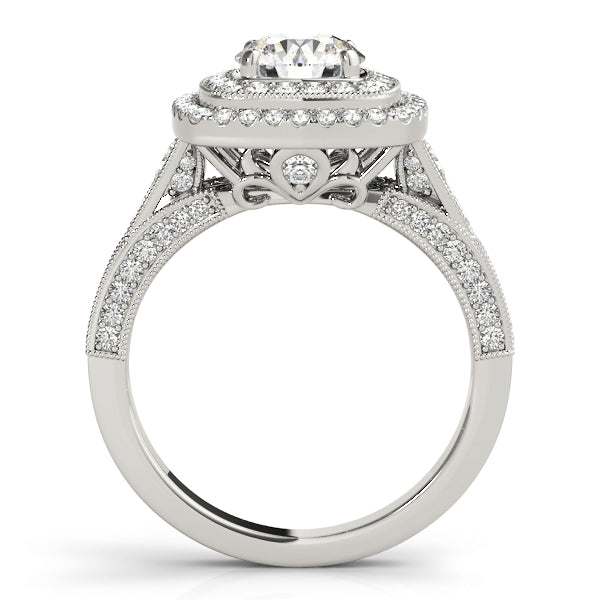 14K White Gold Round Diamond Halo Engagement Ring