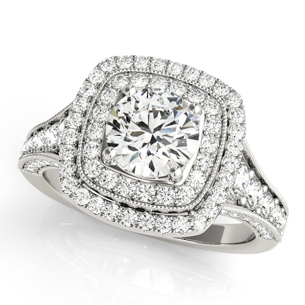 Platinum Round Diamond Halo Engagement Ring