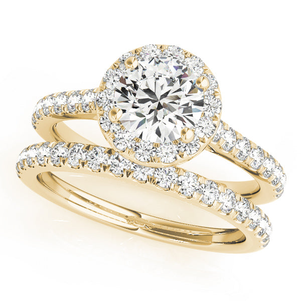 18K Yellow Gold Round Diamond Halo Engagement Ring