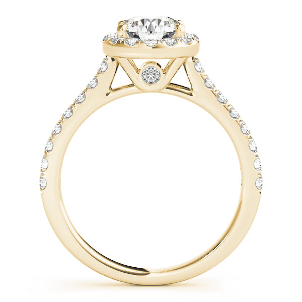 18K Yellow Gold Round Diamond Halo Engagement Ring