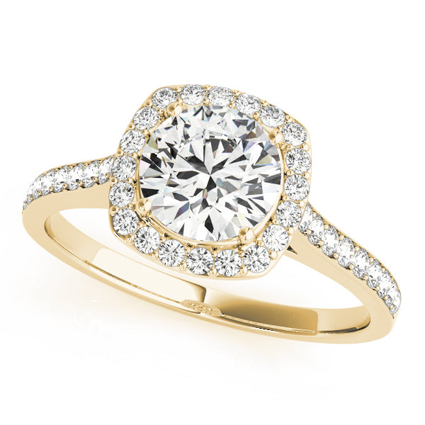 14K Yellow Gold Round Diamond Halo Engagement Ring