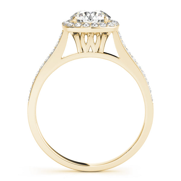 14K Yellow Gold Round Diamond Halo Engagement Ring