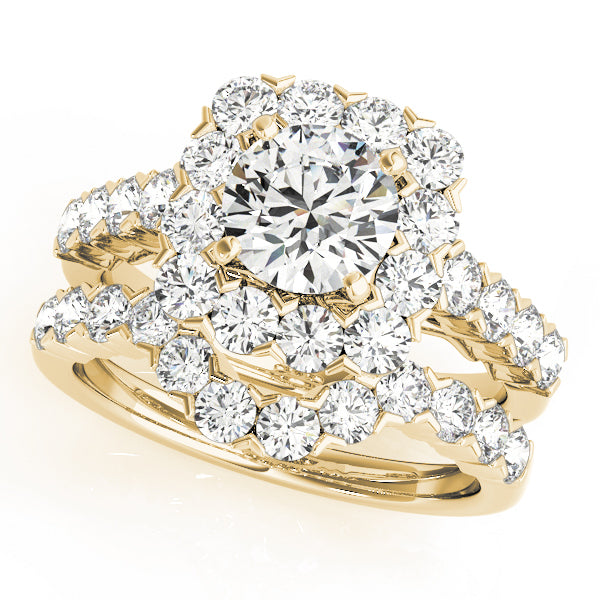 18K Yellow Gold Round Diamond Halo Engagement Ring