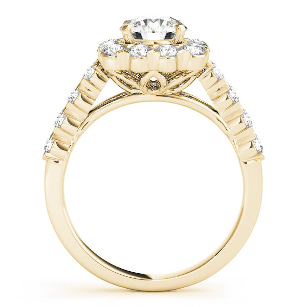 18K Yellow Gold Round Diamond Halo Engagement Ring