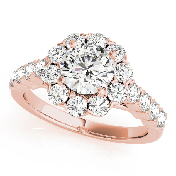 14K Rose Gold Diamond Halo Engagement Ring 2.17 ctw