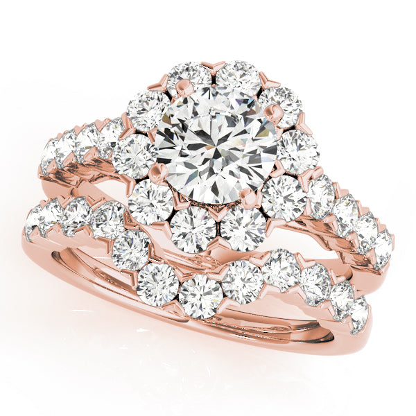 14K Rose Gold Diamond Halo Engagement Ring 2.17 ctw