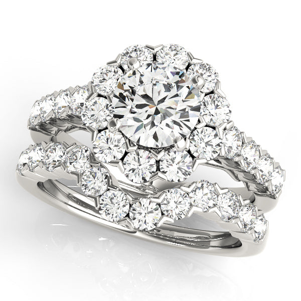 14K White Gold Round Diamond Engagement Ring Halo