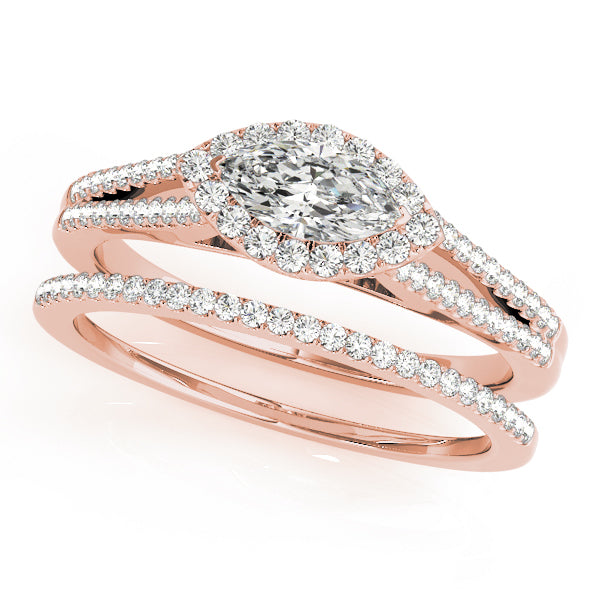 14K Rose Gold Marquise Diamond Halo Ring