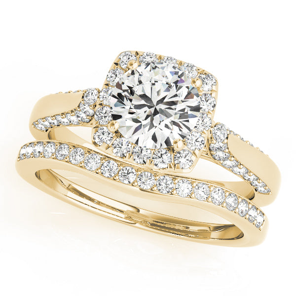 18K Yellow Gold Round Diamond Halo Engagement Ring