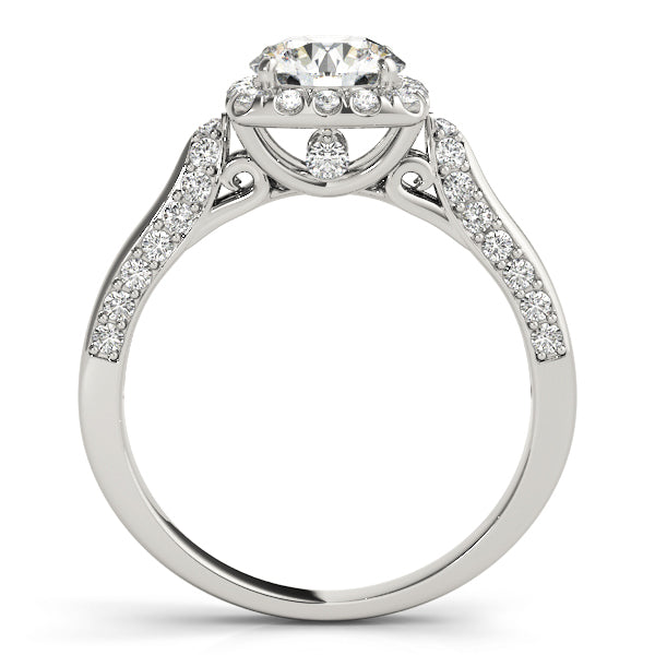 18K White Gold Round Diamond Halo Engagement Ring