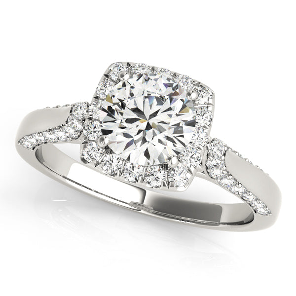 18K White Gold Round Diamond Halo Engagement Ring