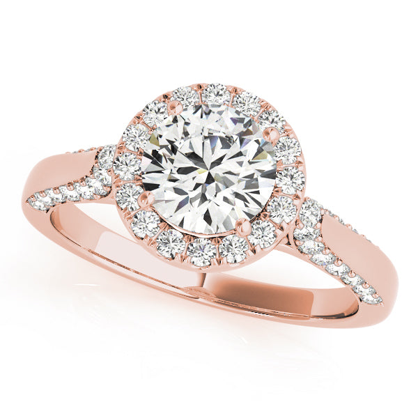 18K Rose Gold Round Diamond Halo Engagement Ring