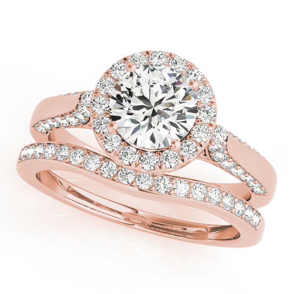 18K Rose Gold Round Diamond Halo Engagement Ring