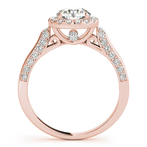 18K Rose Gold Round Diamond Halo Engagement Ring
