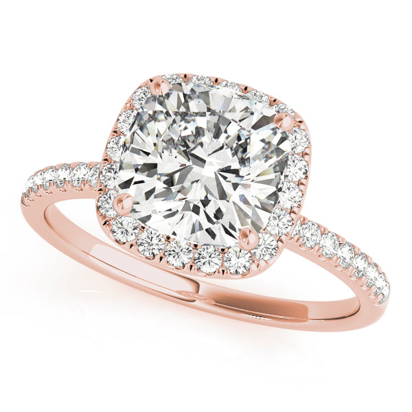18K Rose Gold Cushion Diamond Halo Engagement Ring