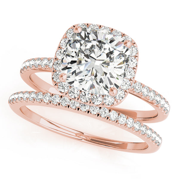 18K Rose Gold Cushion Diamond Halo Engagement Ring