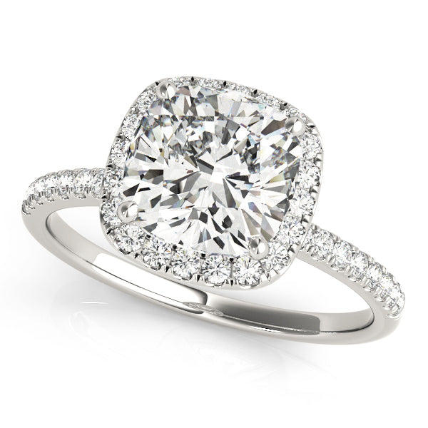 14K White Gold Cushion Diamond Halo Ring
