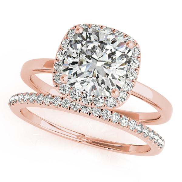 18K Rose Gold Cushion Diamond Halo Engagement Ring