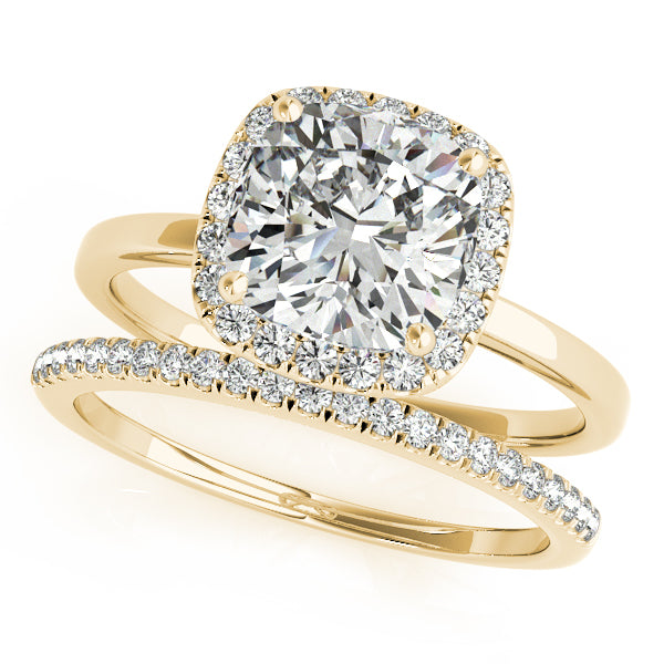 14K Yellow Gold Cushion Diamond Halo Ring