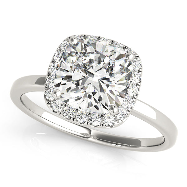 14K White Gold Cushion Diamond Engagement Ring with Halo