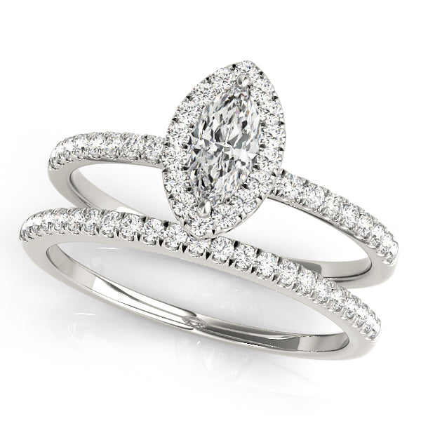 14K White Gold Marquise Diamond Engagement Ring with Halo