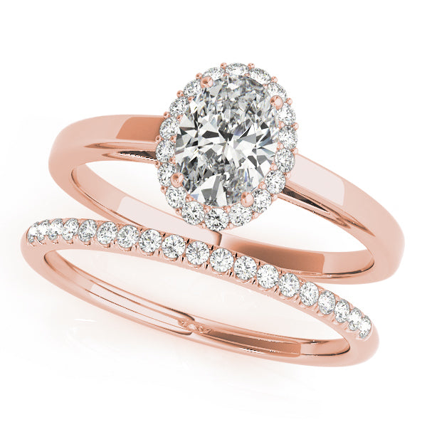 14K Rose Gold Oval Diamond Engagement Ring with Halo