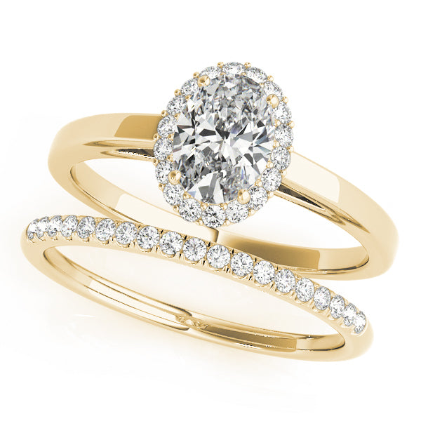 18K Yellow Gold Oval Diamond Halo Engagement Ring