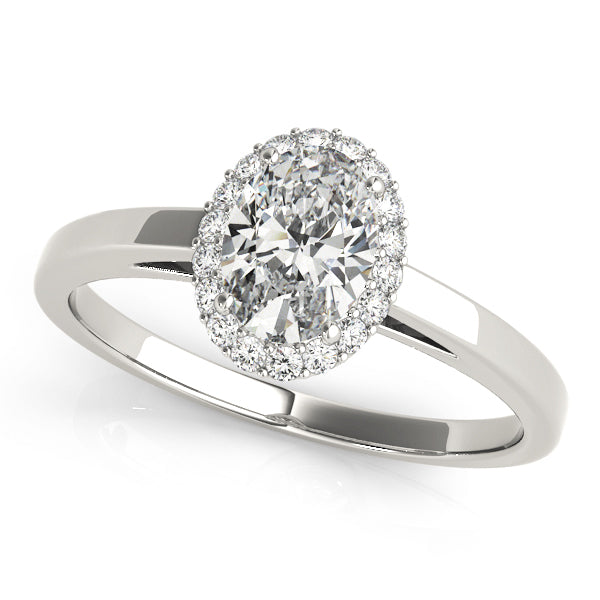 14K White Gold Oval Diamond Halo Engagement Ring