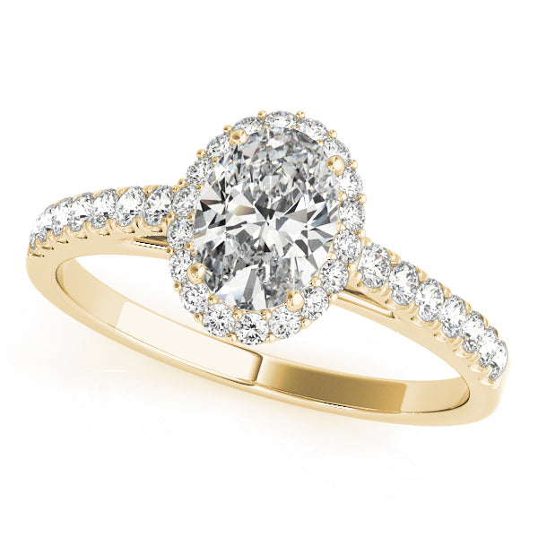 18K Yellow Gold Oval Diamond Halo Engagement Ring