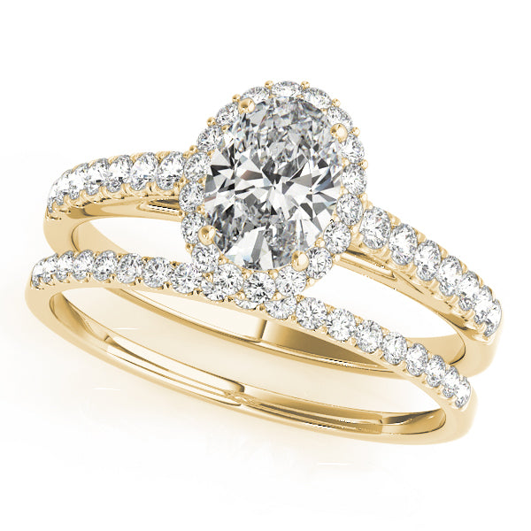 18K Yellow Gold Oval Diamond Halo Engagement Ring