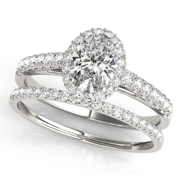 14K White Gold Oval Diamond Engagement Ring with Halo