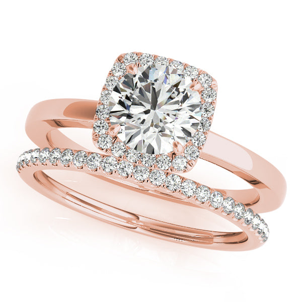 14K Rose Gold Diamond Halo Engagement Ring 1 ctw