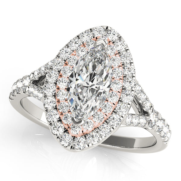 14K Rose Gold 1 CT Marquise Diamond Halo Ring