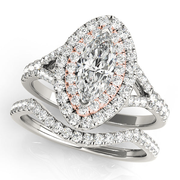 14K Rose Gold 1 CT Marquise Diamond Halo Ring