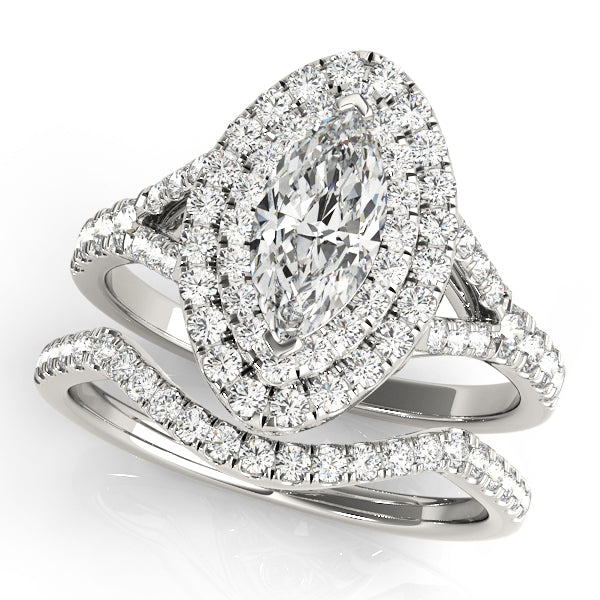18K White Gold Marquise Diamond Halo Ring