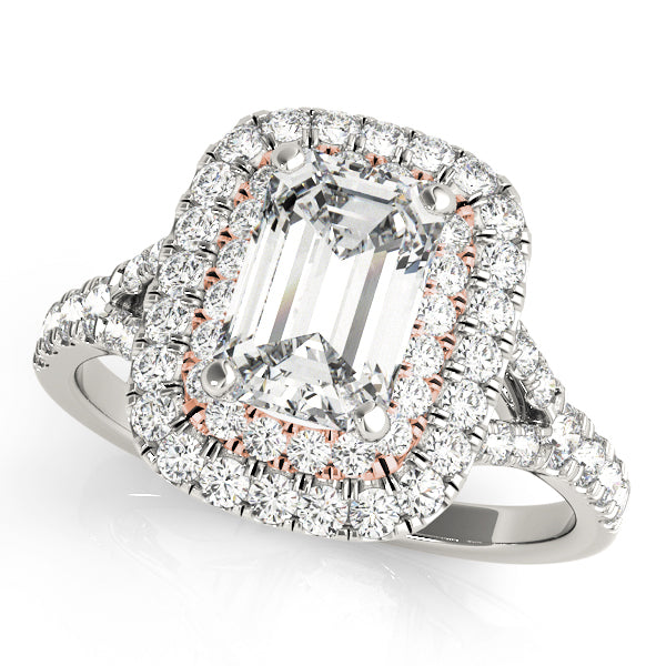 18K Rose Gold Emerald Diamond Halo Ring