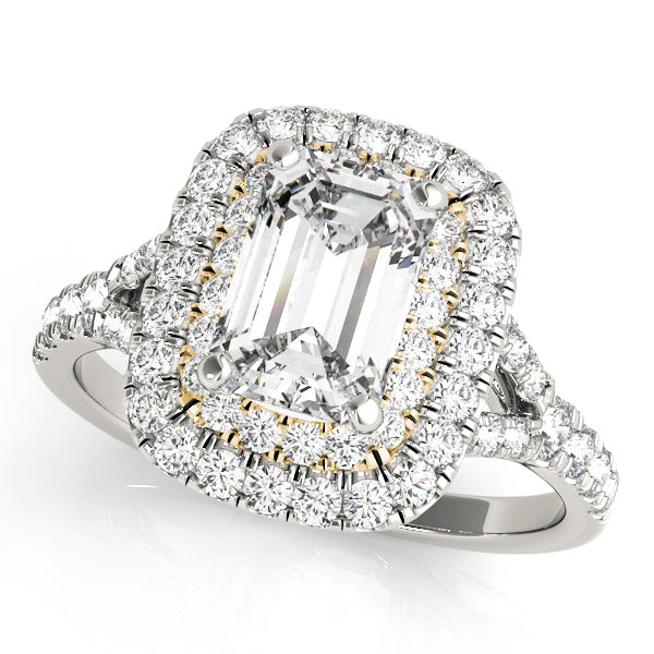 18K Yellow Gold Emerald Diamond Halo Ring