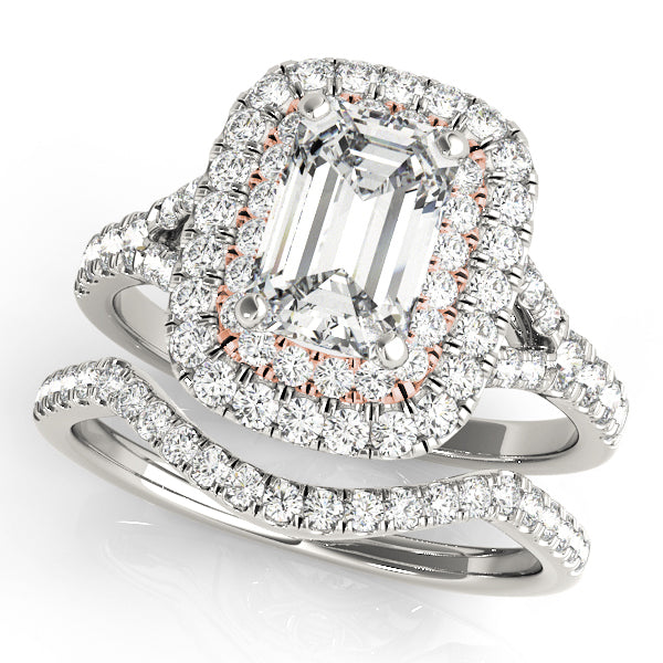 18K Rose Gold Emerald Diamond Halo Ring