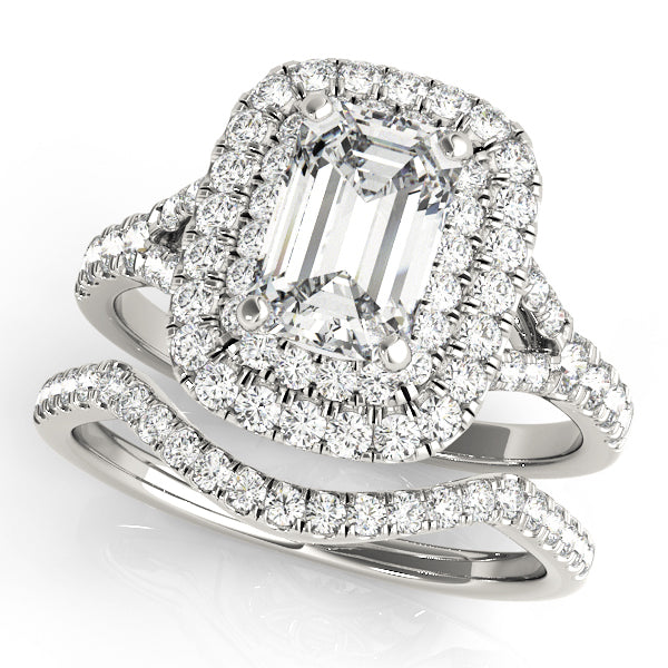 14K White Gold Emerald Diamond Engagement Ring