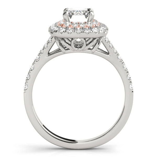 18K Rose Gold Emerald Diamond Halo Ring