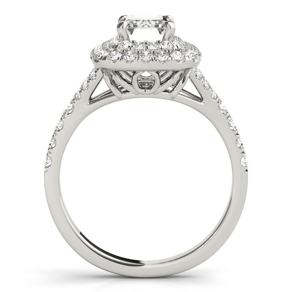 Platinum Emerald Diamond Halo Engagement Ring