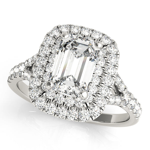 14K White Gold Emerald Diamond Engagement Ring